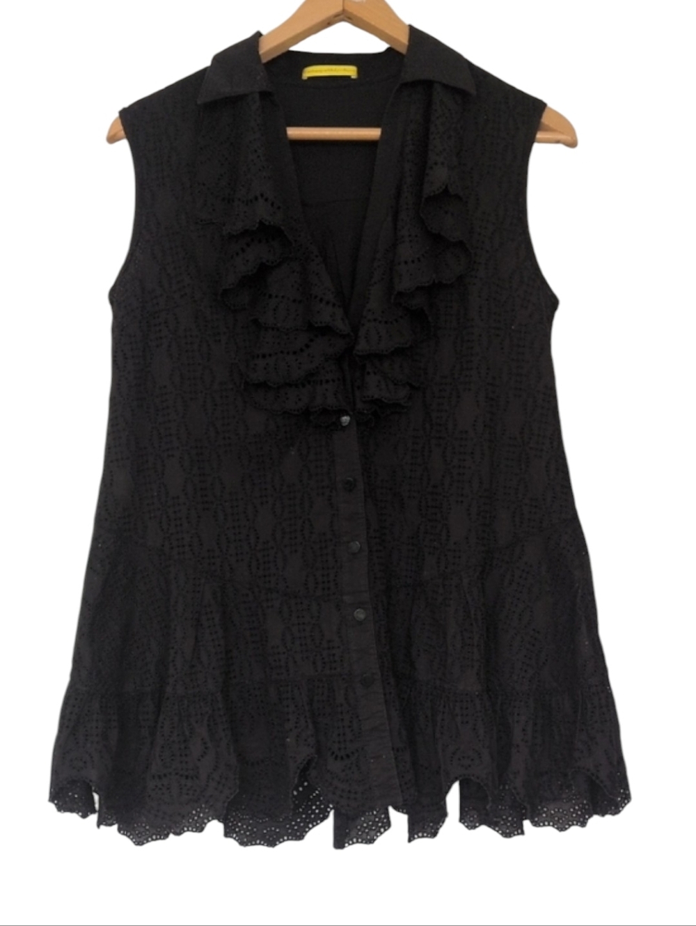 Catherine Malandrino Eyelet Button Down Dress Black Size Small Collar Sleeveless